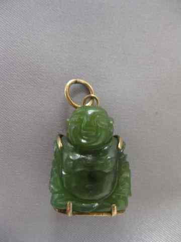 Appraisal: Jade k Gold Buddha Pendantrich spinach green '' excellent