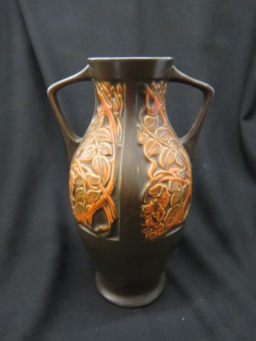 Appraisal: Roseville Pottery Panel Vase elaborate floral tall repair at base