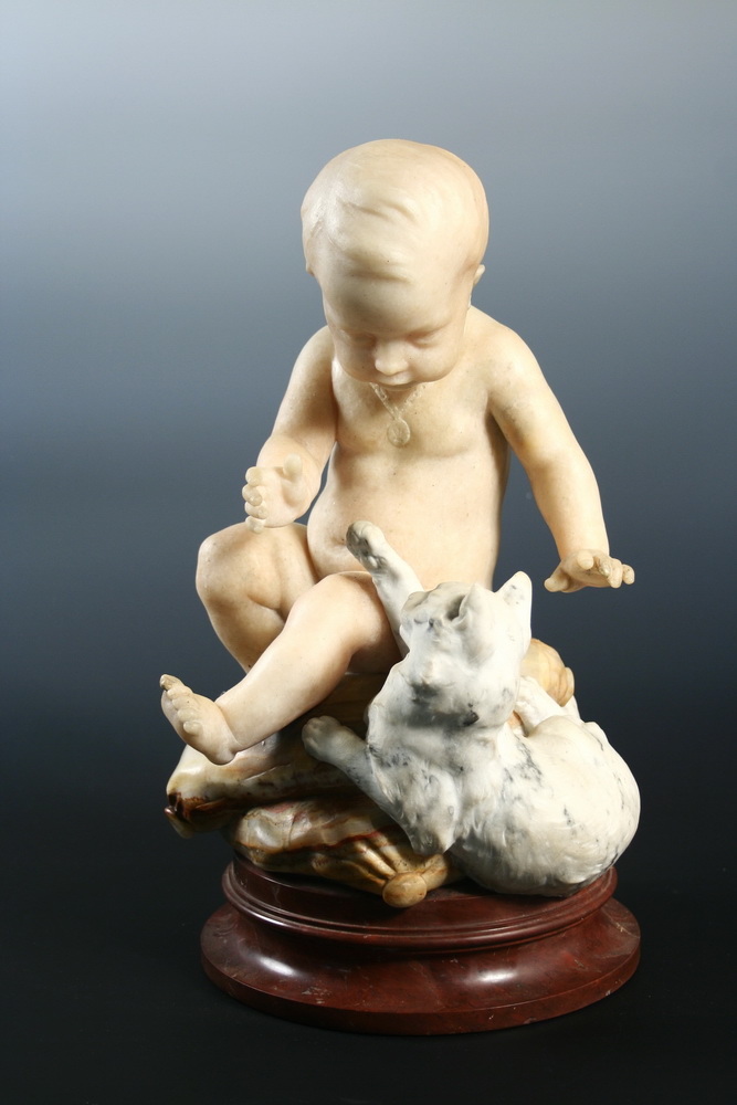 Appraisal: MARBLE SCULPTURE - Infant Playing with Cat by Emile Andre