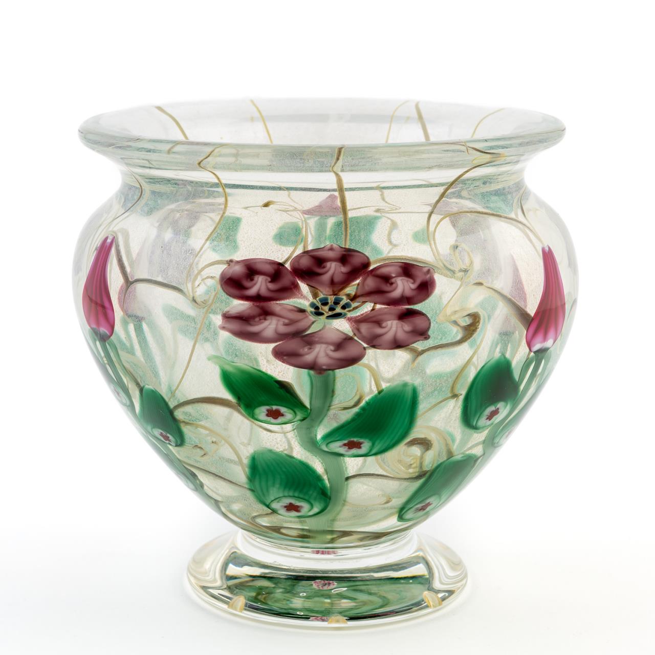 Appraisal: VANDERMARK ART GLASS FLORAL MOTIF VASE Doug Merritt and Stephen