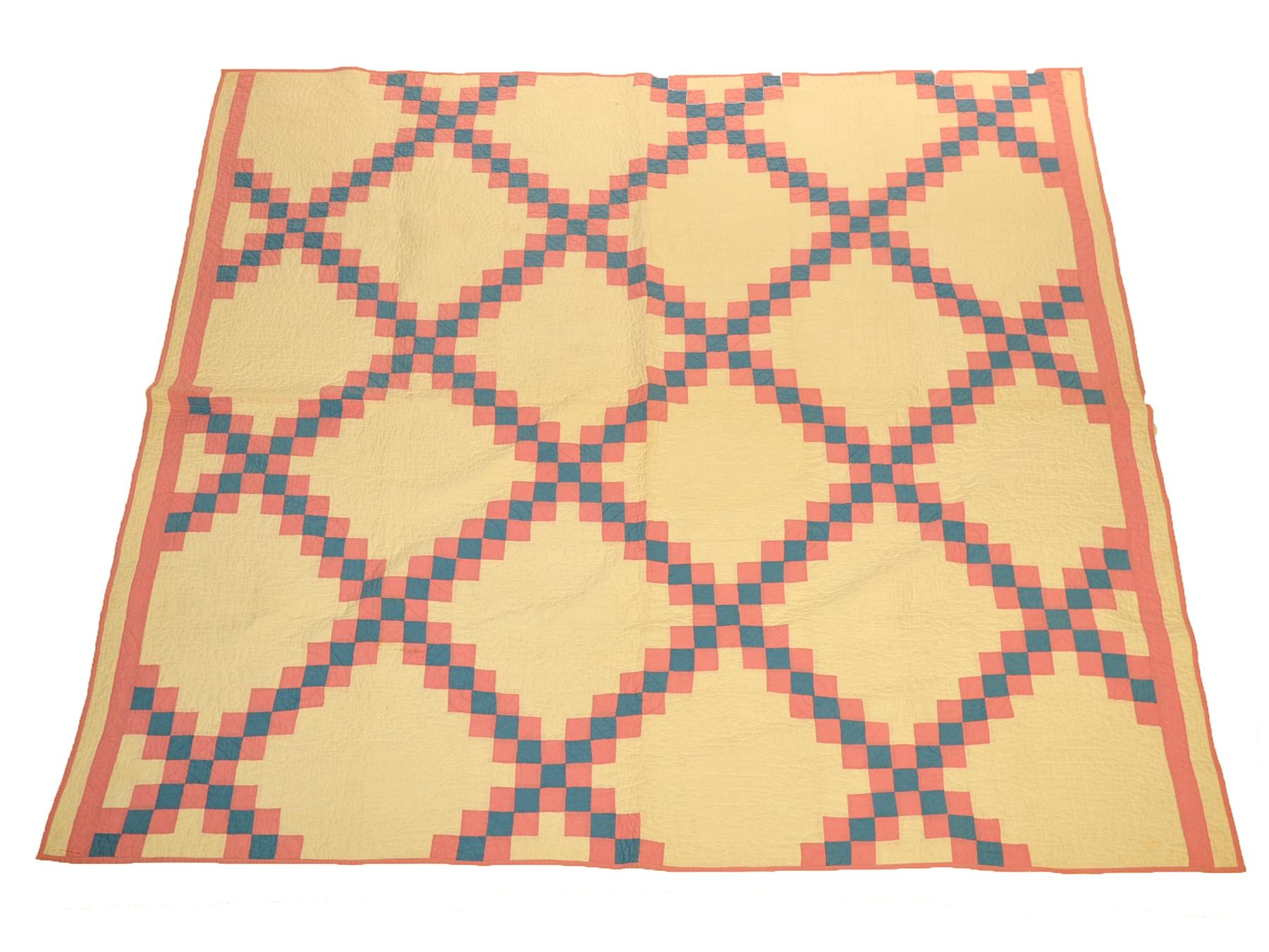 Appraisal: IRISH CHAIN PATCH WORK QUILT American mid th century Hand