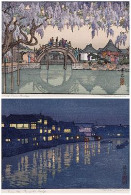 Appraisal: Two Toshi Yoshida woodblock prints quot From the Ryogoku Bridge