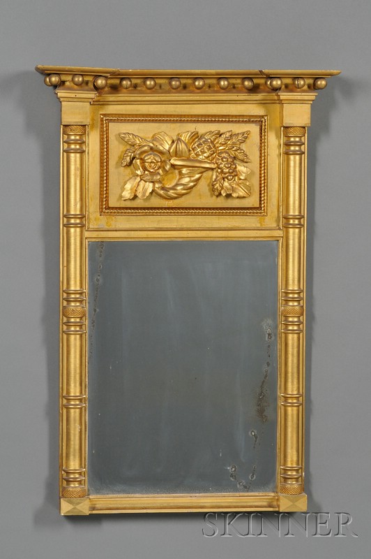 Appraisal: Federal Gilt-gesso and Wood Mirror with Cornucopia Massachusetts c -