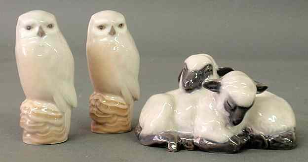 Appraisal: Pair of Royal Copenhagen owls h and a sheep