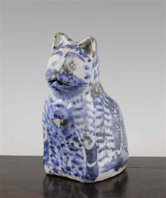 Appraisal: A Persian glazed pottery figure of a seated cat probably