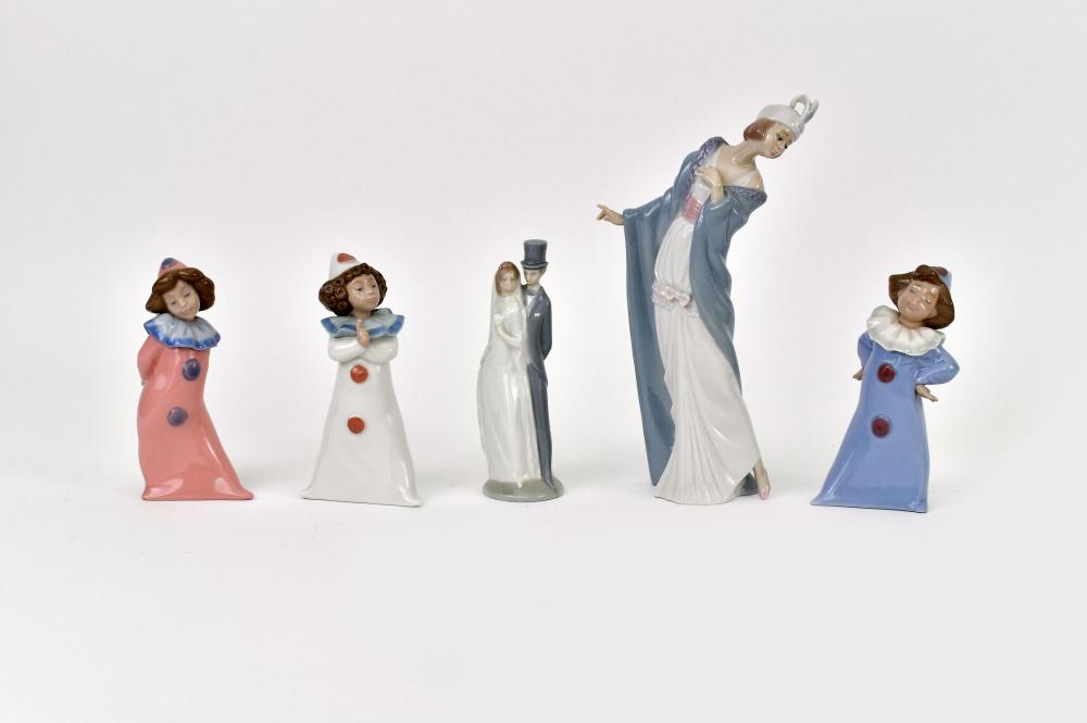 Appraisal: FIVE LLADRO PORCELAIN FIGURESSigned Depicting a bride and groom a