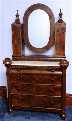 Appraisal: AMERICAN GOTHIC REVIVAL MAHOGANY MARBLE-TOP DRESSING BUREAU PROBABLY PHILADELPHIA The