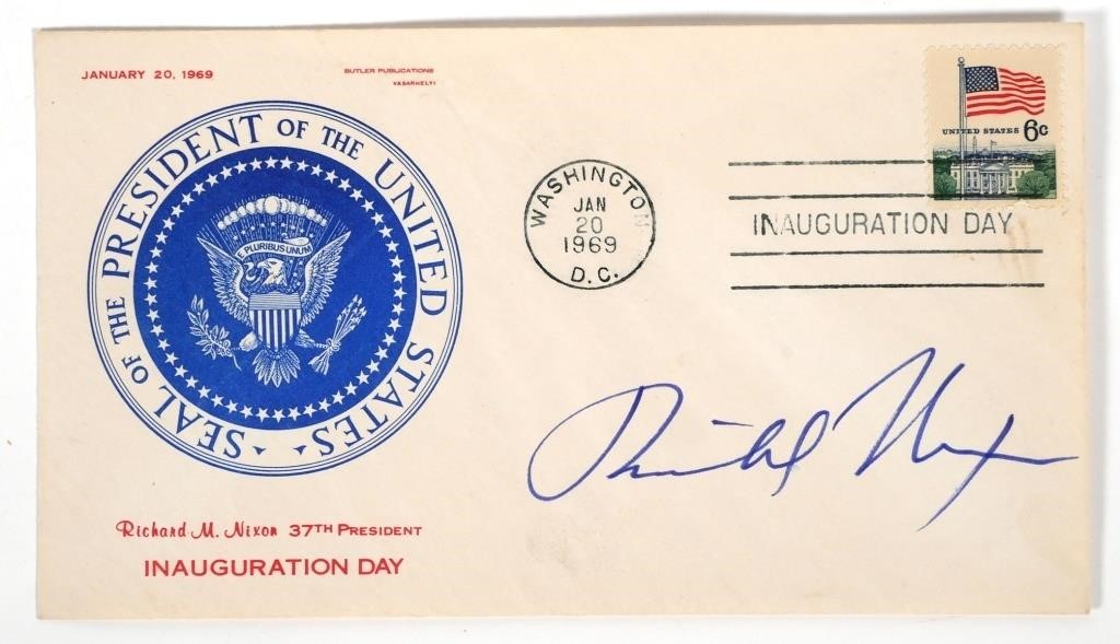 Appraisal: Inauguration Day postmarked envelope signed by then-incoming president Richard Nixon