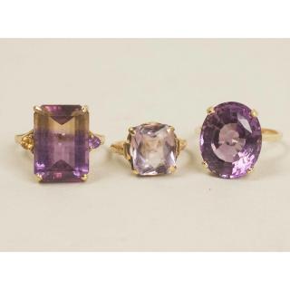 Appraisal: Assorted Amethyst Rings Three amethyst rings comprising an ct k