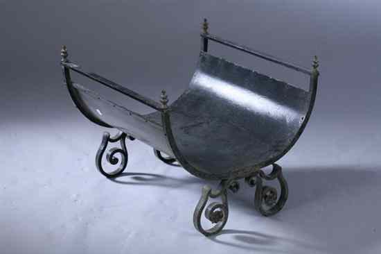 Appraisal: CONTINENTAL WROUGHT IRON AND T LE LOG CRADLE U-form holder