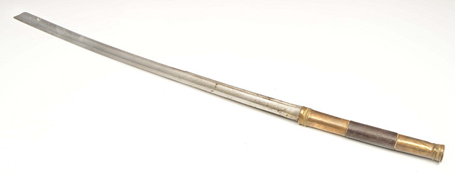 Appraisal: A BURMESE SWORD the steel blade with brass inlaid and