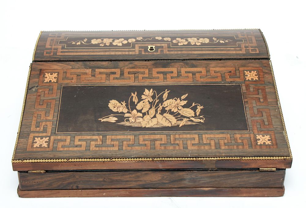 Appraisal: Exotic Wood Floral Marquetry Travel Lap Desk Exotic wood travel