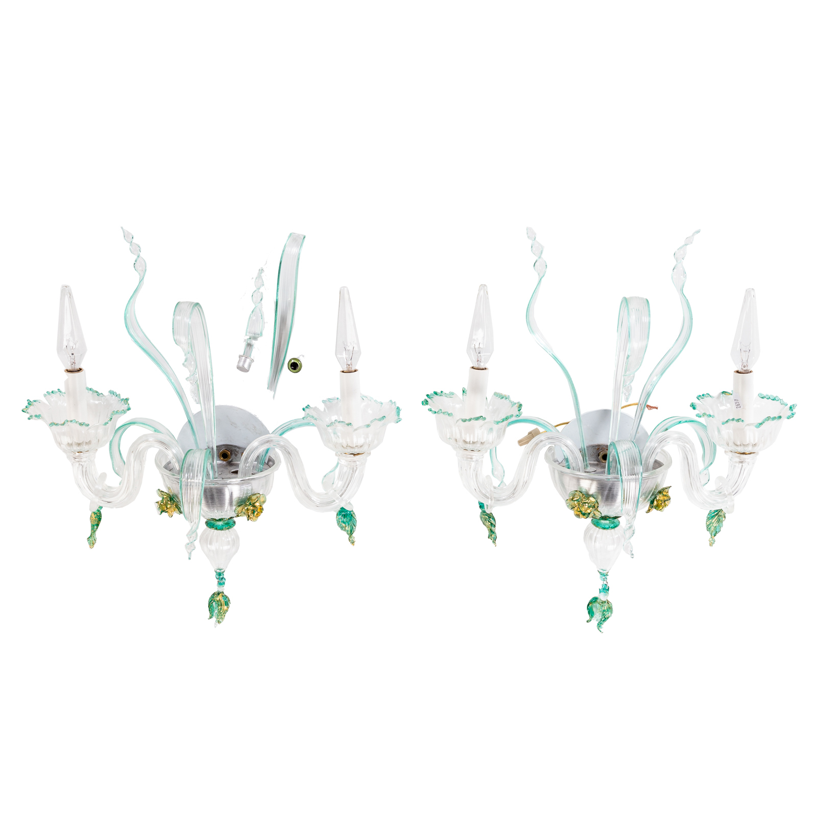 Appraisal: A PAIR OF MURANO GLASS TWO LIGHT SCONCES With glass