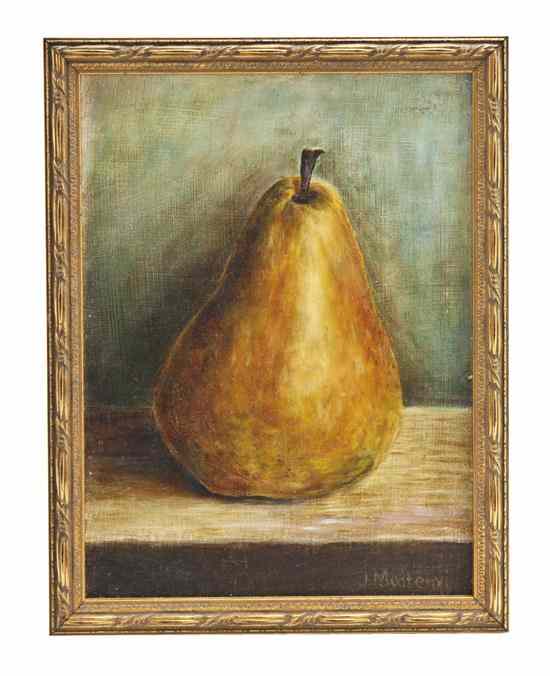 Appraisal: A Decorative Painting on Board depicting a green pear signed