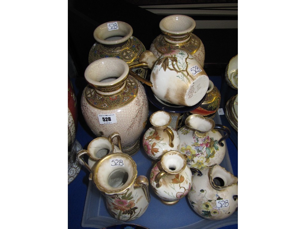 Appraisal: Lot comprising five Satsuma vases Bonn pottery garniture and other