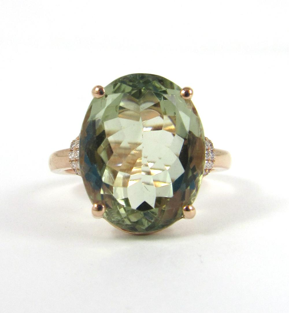 Appraisal: PRASIOLITE DIAMOND AND FOURTEEN KARAT GOLD RING The k rose