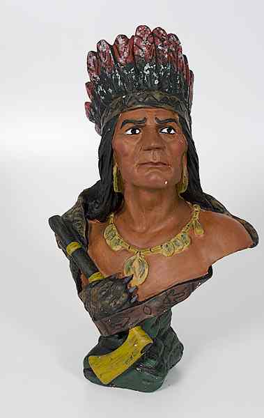 Appraisal: Indian Chief Bust Repainted chalkware ca early s signed on