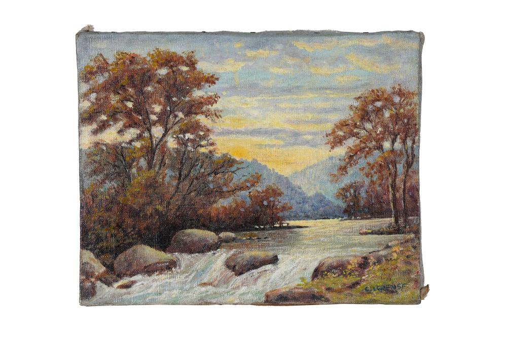 Appraisal: CLARENCE LORENSE RIVER ROCK LANDSCAPEoil on canvas signed lower right