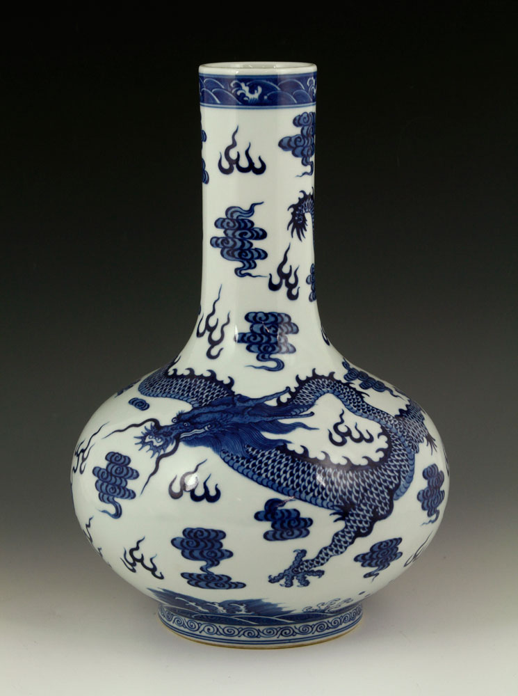 Appraisal: A - Chinese Blue and White Bottle Vase Porcelain Chinese