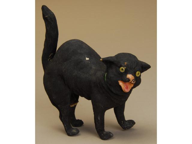 Appraisal: Black Halloween Cat Candy Container Germany ca flocked and painted