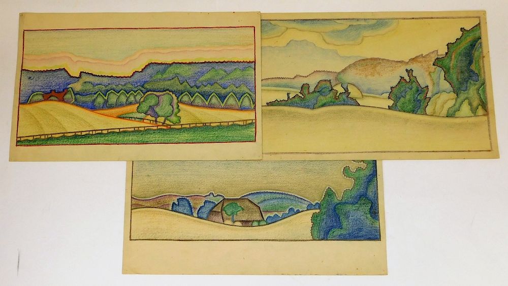 Appraisal: Otto Plaug Art Deco Landscape Pastel Drawing Otto Plaug Jr