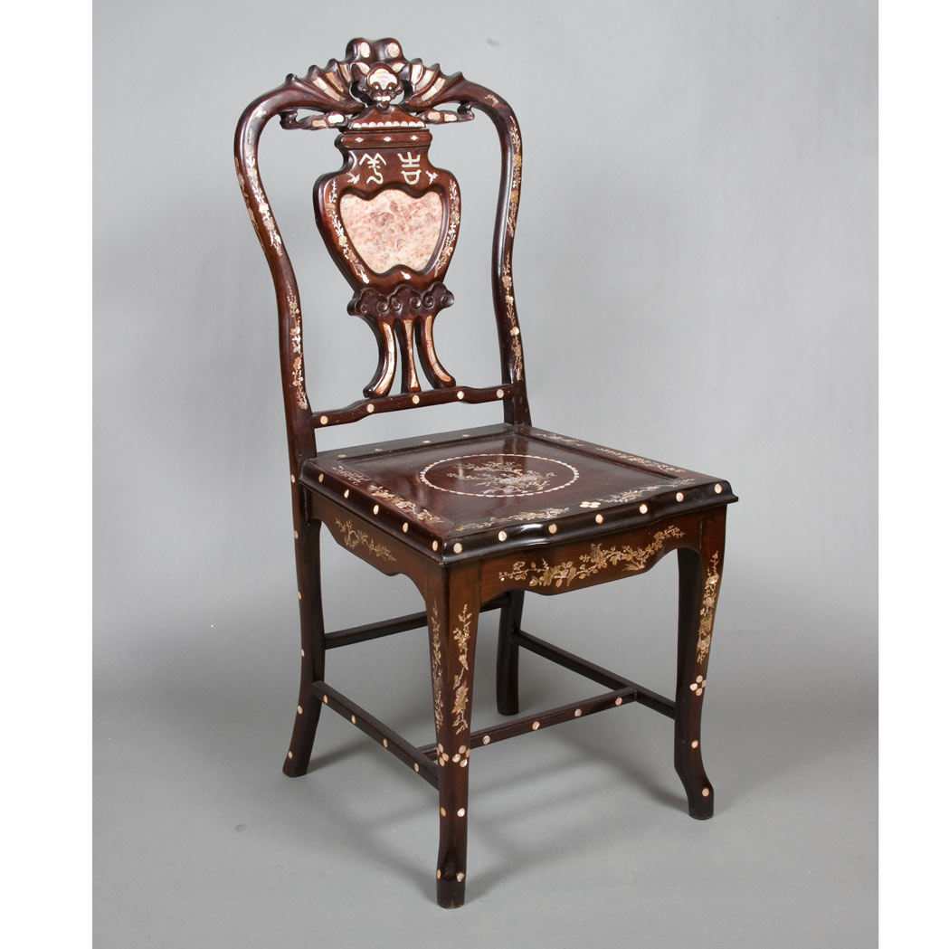 Appraisal: Pair of Asian Mother-of-Pearl Inlaid Hardwood Chairs