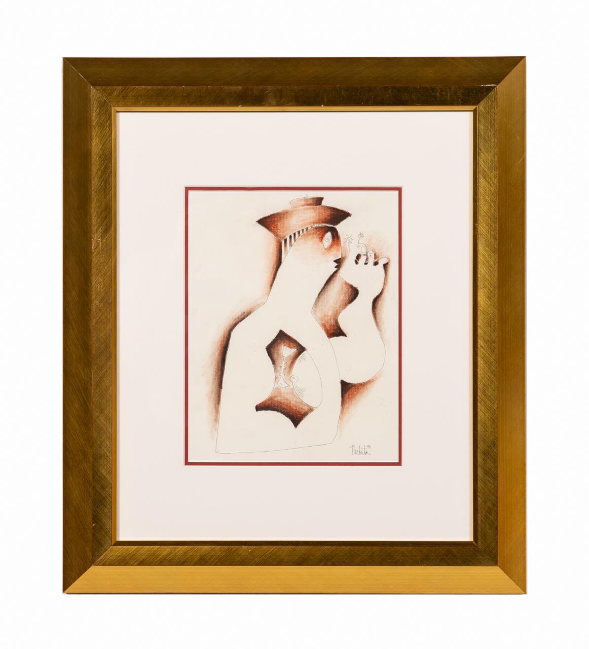 Appraisal: ALEXANDRA NECHITA ABSTRACT FIGURAL M M DRAWING Alexandra Nechita Romanian