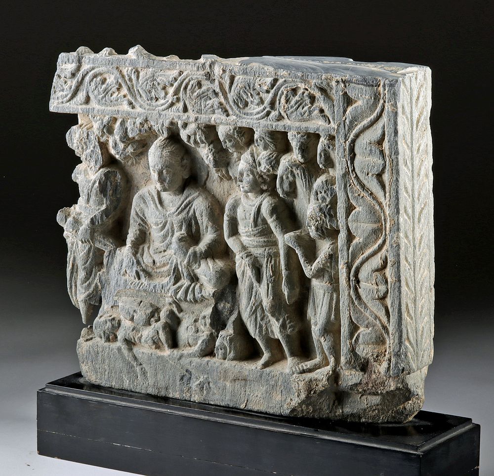 Appraisal: Gandharan Schist Relief Panel - Buddha Attendees Ancient Far East