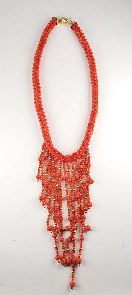 Appraisal: K Gold Red Coral Bead Necklace Marked on clasp Length