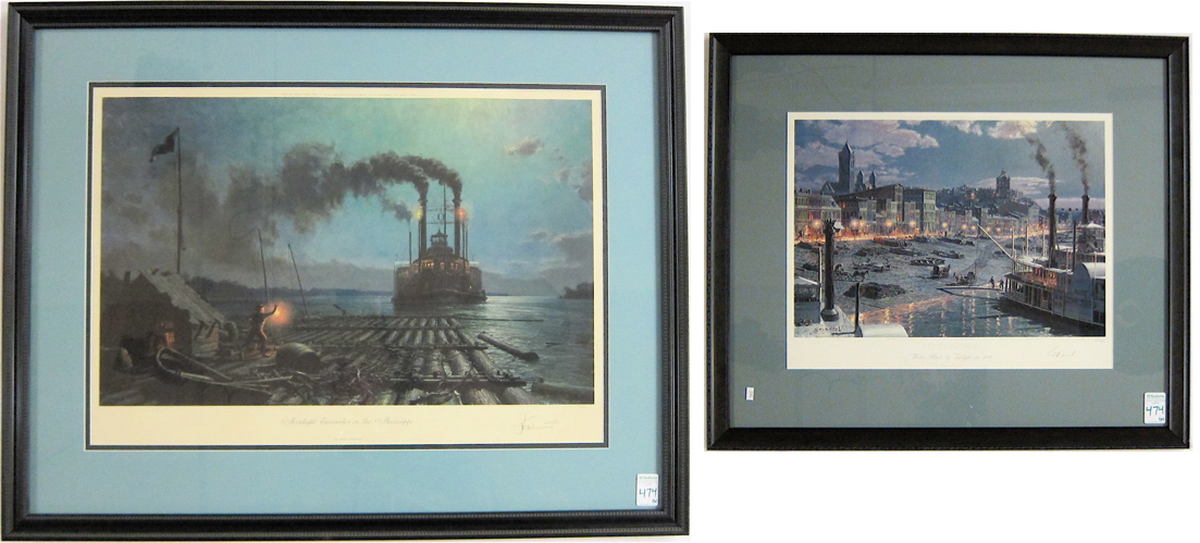 Appraisal: JOHN STOBART TWO PRINTS British born Moonlight Encounter on the