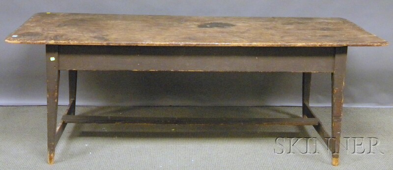 Appraisal: Black-painted Wooden Harvest Table with Tapering Legs and Stretcher ht