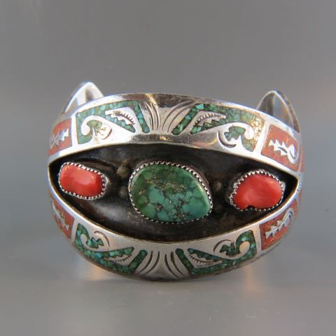 Appraisal: Navajo Indian Signed Turquoise Bracelet sterling silver by I Curley