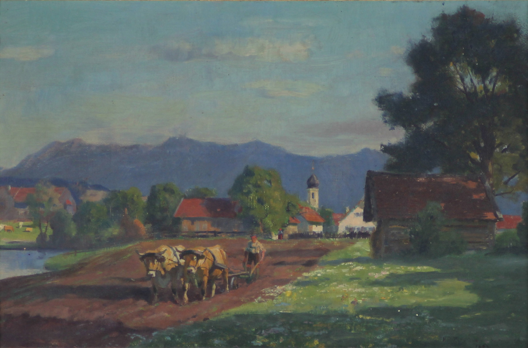 Appraisal: Max Joseph Pitzner Ploughing Scene signed and dated oil on