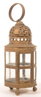 Appraisal: Brass th Century Indonesian Candle Lantern With pierced and stamped