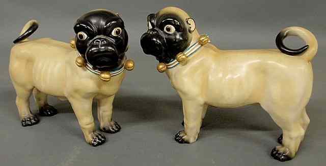 Appraisal: Large pair of English porcelain standing pug dogs with black