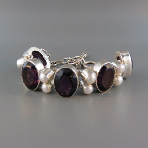 Appraisal: Amethyst Pearl Bracelet five deep rich gems with half pearls