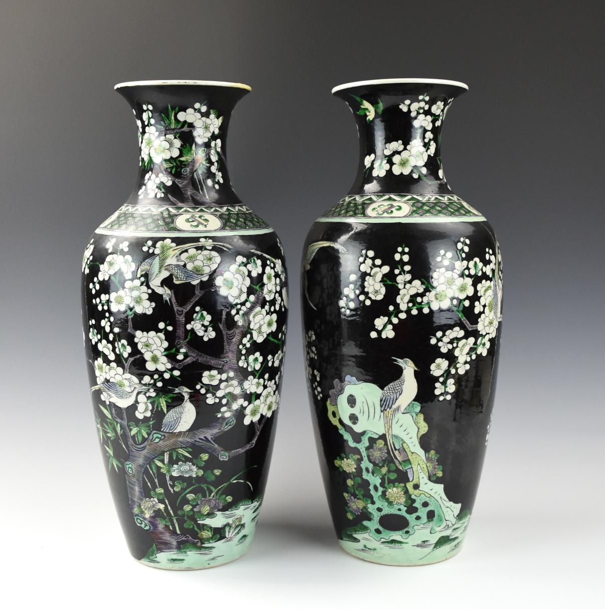 Appraisal: PAIR CHINESE SANCAI GLAZED VASE W PRUNUS TH C Chinese