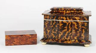 Appraisal: lot of Regency tortoiseshell tea caddy th century having a