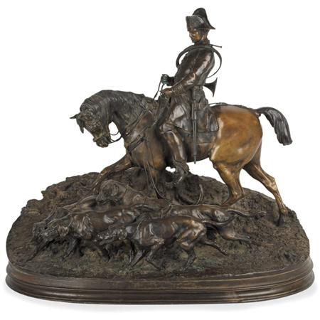 Appraisal: Bronze Equestrian Group of a Huntsman Estimate -