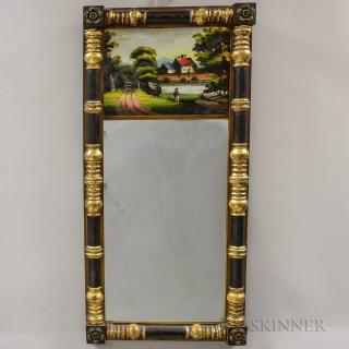 Appraisal: Federal Reverse-painted Split-baluster Mirror th century losses ht wd in