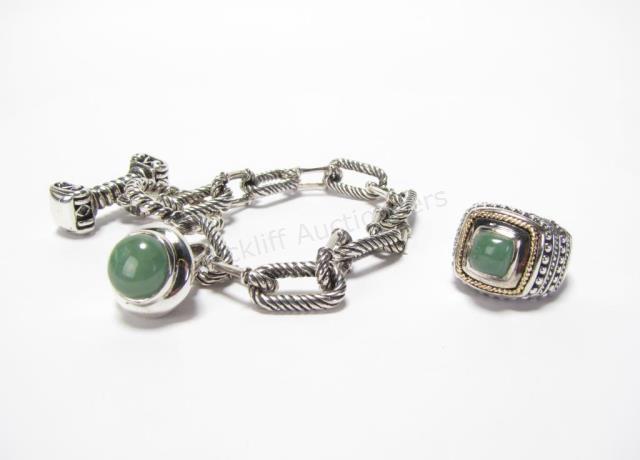 Appraisal: Behnam Jewelry Company sterling silver bracelet with cabochon malachite and