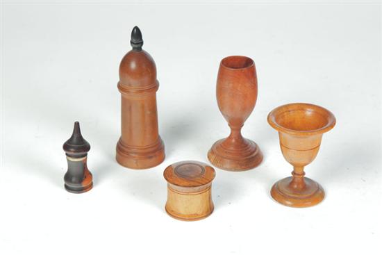 Appraisal: FIVE TREEN ITEMS American late th-early th century wood Includes