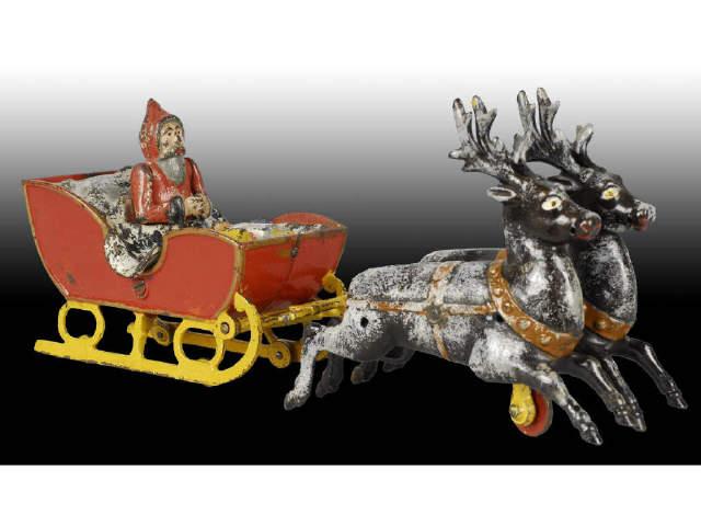 Appraisal: Cast Iron Kyser Rex Santa Sleigh Toy Description Very hard-to-find