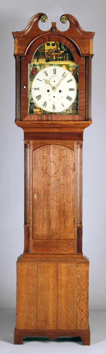 Appraisal: English Oak Tall Case Clock Broken arch top Painted iron