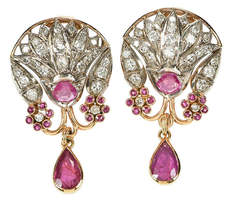 Appraisal: kt Diamond and Gemstone Earclips each with one pear shaped