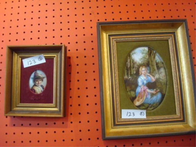 Appraisal: KPM Style Painted Porcelain Plaques Boy in Green Hat Woman