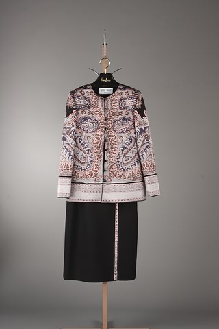 Appraisal: Aurora Ruffolo Christian Ruperto black silk print skirt suit with