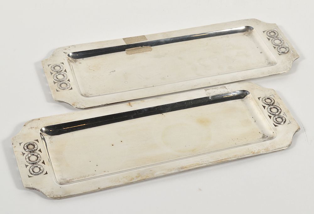 Appraisal: Pr Austrian Silver Art Deco Cocktail Trays Pair of Austrian