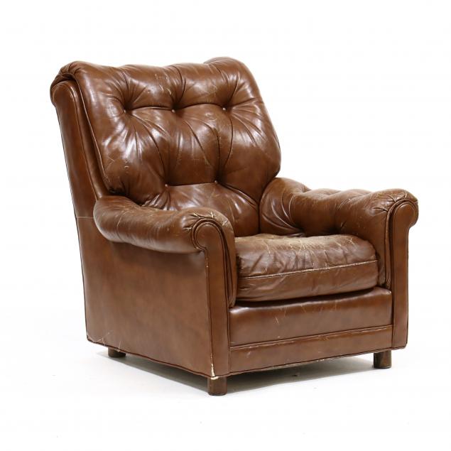 Appraisal: CLASSIC LEATHER VINTAGE LEATHER CLUB CHAIR Circa brown tufted leather