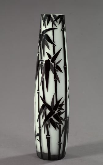 Appraisal: Dramatic French Art Deco Black-over-White Cameo-Cut Glass Vase of baluster